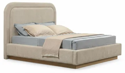 Obrázek produktu pro Moderní béžová čalouněná postel, elegantní dvoulůžko, praktická postel do ložnice