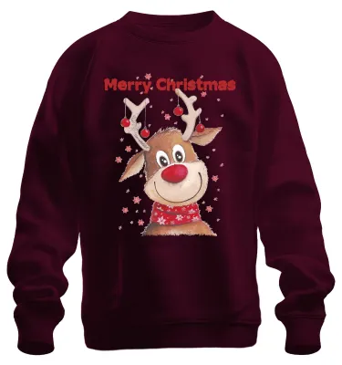 Produktbild von Merry Christmas süßes Rentier - Weihnachten Sweatshirt Pullover, Burgundy, S