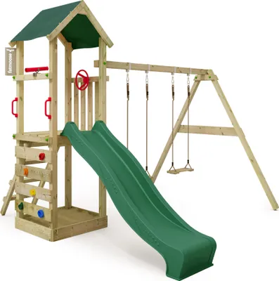 Produktbild von Fatmoose Spielturm KiwiKey Kick XXL mit Doppelschaukel und Rutsche in Grün