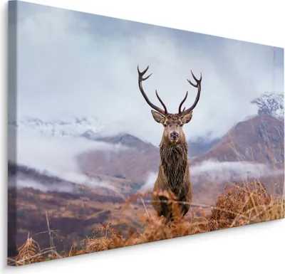 Produktbild von Canvas Bild LEINWANDBILD Kunstdruck XXL Wandbild Berge Nebel Himmel Hirsch