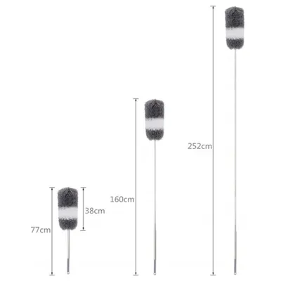 Produktbild von Teleskop-Staubwedel, waschbar, Staubwedel, Teleskopstange und biegbarer Eckbesen, Staubwedel Mikrofaser Edelstahl mit Teleskopstange, ausziehbar bis 250 cm, Fugenbürste, Decke, Spinnennetz (grau)