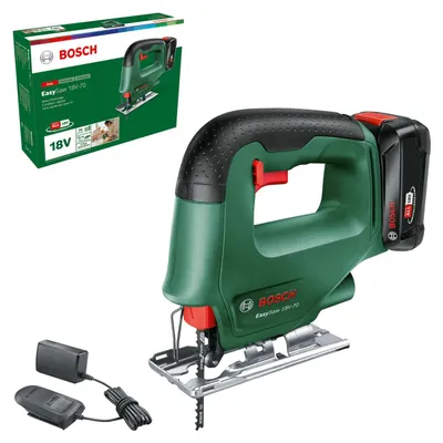 Obrázok produktu pre Bosch Home and Garden EasySaw 18V-70 Akumulátorová priamočiara píla 0603012002 vrátane akumulátorov, vrátane nabíjačky 18 V 2,0 Ah