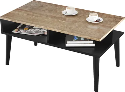Produktbild von Couchtisch mit Ablagefläche 90 x 50 x 45 cm | Sofatisch | Kaffeetisch mit Elegant Füße, Wohnzimmertisch mit Holzbeine |