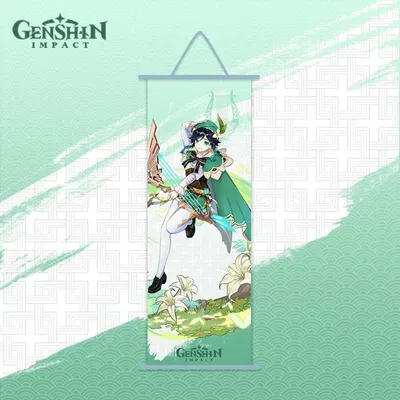 Genshin Impact Poster Venti, 70 x 25 cm, Stoff, Rollbild, Anime