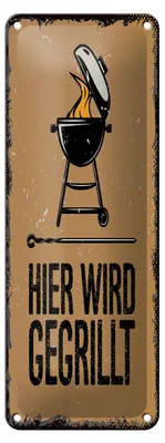 Produktbild von Blechschild Spruch 10x27 cm Hier wird gegrillt Kugelgrill Dekoration