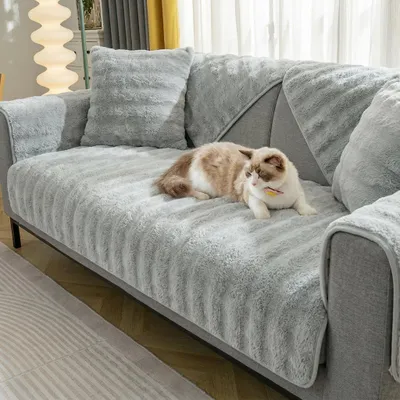 Produktbild von 1 Stück Samt Sofaschoner 90*210cm Sofabezug Sofa Überzug Winter Warmes Anti-Rutsch 1 2 3 Sitzer Sofaschutz Sofaschoner Rutschfest Couch Überzug, Grau