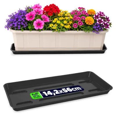 Produktbild von KADAX Untersetzer 60 cm für Blumenkasten, rechteckig Blumenuntersetzer aus Kunststoff, Blumentopfuntersetzer für Balkonkasten, Pflanzenuntersetzer für Balkon & Fensterbank (Anthrazit)