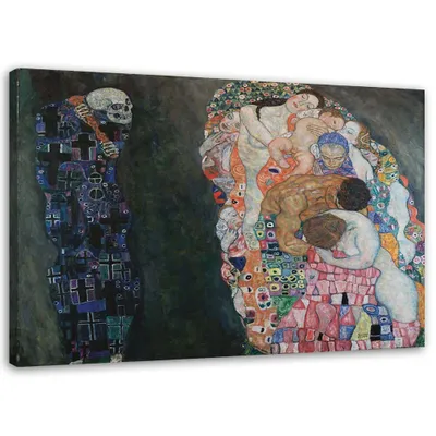 Zdjęcie produktu dla Obraz na płótnie, Życie i śmierć - G. Klimt reprodukcja 120x80 cm Feeby kolorowy obraz na ścianę  gotowy do powieszenia