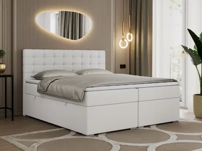Produktbild von Boxspringbett 160x200 mit Bettkasten, Bett 160x200 mit Matratze und Topper - SUSAN - 160x200 - Weiß - Kunstleder - H3