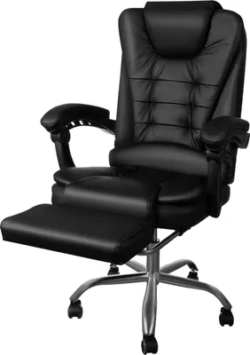 Produktbild von MALATEC Bürostuhl drehbar mit ausziehbarer Fußstütze leise PolyurethanRollen, Kunstleder & Liegefunktion, Höhenverstellung & Wippmechanik fürs Home-Office/Gaming Schwarz 26195