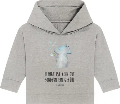 Produktbild von Mr. & Mrs. Panda Organic Baby Hoodie Elefant Seifenblasen 12. - 18. Monat - Heather Grey - Geschenk, Kapuzenshirt, Kapuzensweatshirt, Elefanten, Liebe, Liebesspruch