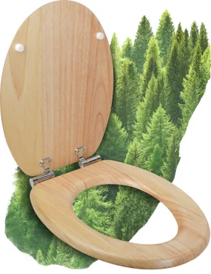 Produktbild von Calmwaters® WC Sitz mit Absenkautomatik Holz, Toilettensitz Modern Wellness, Holzkern Toilettendeckel, Fast-Fix, Metallscharnier, universale O-Form, ovaler Klodeckel, Echtholzfurnier Kiefer, 26LP2846