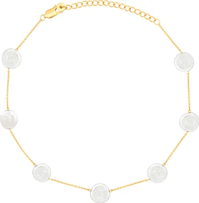 Produktbild von cai Halskette 925 Silber Choker vergoldet flache Süßwasserzucht Perlen