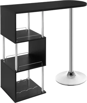 Produktbild von Bartisch mit 3 offenen Fächern und Weinregalen | Schwarz | 113x40x105 cm