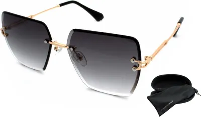 Produktbild von Luxus Damen Sonnenbrille Gold wertige Facettenschliff Gläser Quadratisch Rahmenlos Festivalbrille Schwarz Verlaufsgetönt