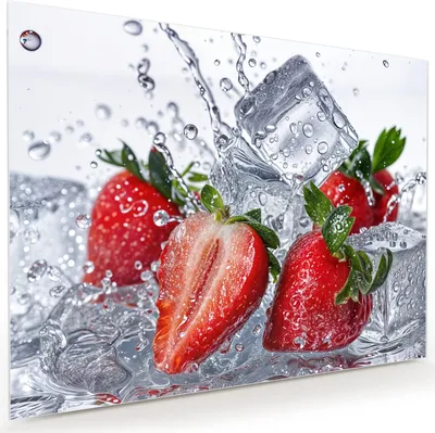 Produktbild von Glasbild 120x90cm in XXL für Wohnzimmer, Schlafzimmer Motiv Erdbeeren im Wasser