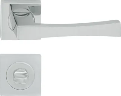 Produktbild von DOMINO Türgriff Drückergarnitur WC - Badezimmer Set | quadratische Rosette | für Badezimmertüren | Set WC - Rosetten-Garnitur | Türbeschläge aus Znal  |  Chrom |LOGO QR M6
