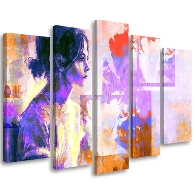 Produktbild von 5-teiliges leinwandbild weibliche abstraktion 150x100 cm Feeby lila wandbild bereit zum aufhängen