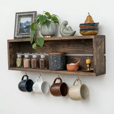 Obrázok produktu pre Skye Decor, elegantná nástenná polička z 100% masívneho dreva, 70 cm, hnedá