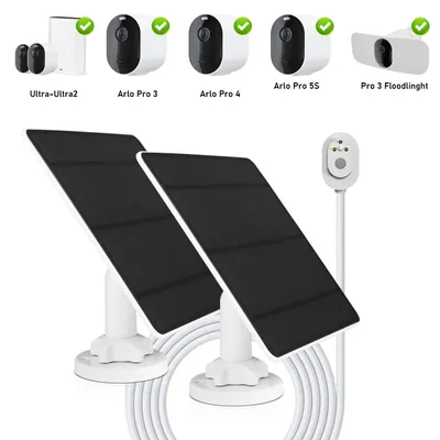 Obrázek produktu pro 2x 5W solární panel pro akumulátorové monitorovací kamery, solární modul IP65, 360°, kompatibilní s modely Arlo Pro 3, Arlo Pro 4, Arlo Pro 5S, Pro 3 Floodlight, Ultra, Ultra2