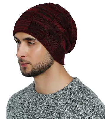 Produktbild von DonDon Herren Wintermütze Beanie mit Teddyfleece - dunkelrot schwarz