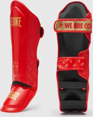 Zdjęcie produktu dla Profesjonalne ochraniacze na piszczele i stopy Leone1947 DNA czerwone – do MMA, kickboxingu i Muay Thai rozmiar L