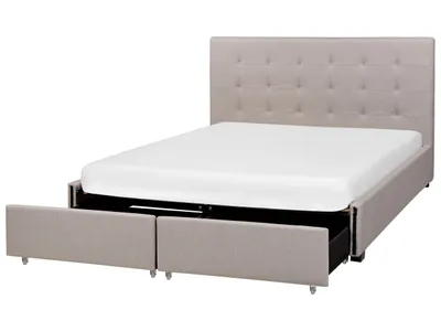 Zdjęcie produktu dla BELIANI Łóżko jasnoszare tapicerowane 160 x 200 cm z pojemnikiem i stelażem pikowany zagłówek