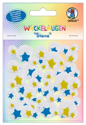Produktbild von Ursus 8530002 - Wackelaugen "Sterne", selbstklebende Bastelaugen mit Stern-Motiv in 4 Größen (Ø 10 - 20 mm), 52 Stück