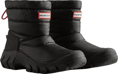 A pair of black Hunter snow boots.