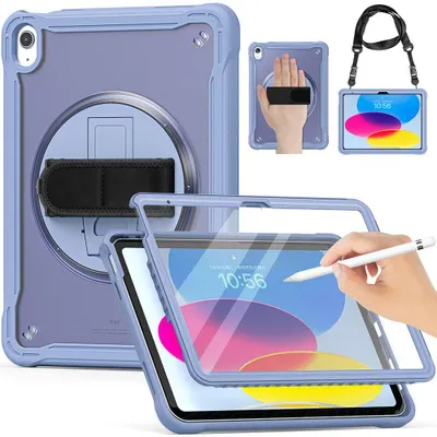Image de Coque pour iPad A16 (11") / iPad 10 2022 (10,9" 10e Génération) Protection Antichoc Intégrale avec Sangle de Main - Violet