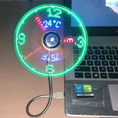 Produktbild von USB-Büroventilator mit Uhr und Temperaturanzeige - USB-Anschluss - flexibler Hals - ideal für Büro, Reisen, zu Hause und heiße Sommerabende