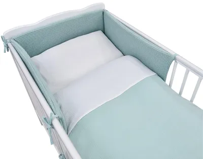 Produktbild von Baby Delux Baby Bettwäsche Bettset 4-tlg Bettausstattung Nestchen Himmel mit Stickerei Waffelpique Musselin Mint