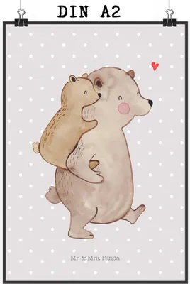 Produktbild von Mr. & Mrs. Panda Bild Papa Bär DIN A2 - Grau Pastell - Geschenk, Kunstdruck, Vatertag, poster, Geburtstag, drucke, Muttertag, Wandbild, Plakat