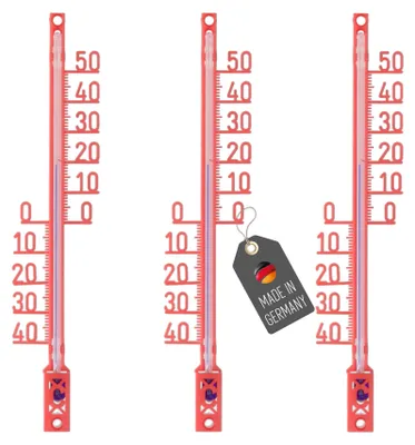 Produktbild von 3 Stück Gartenthermometer Set Kunststoff im Set in Rot 16cm Temperaturanzeige -40 bis +50°C Analog Außen Garten Innen Thermometer