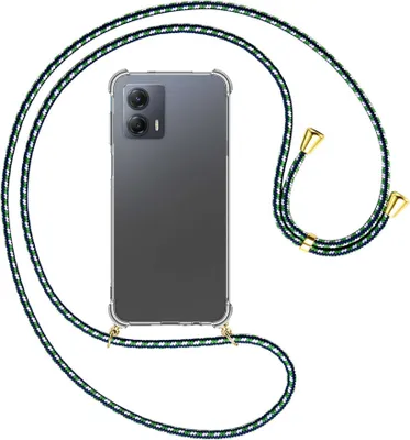 Produktbild von Handykette Backcover-Schutzhülle mit Band (Metall goldfarben) für Motorola Moto G53 5G (6.5'') - grün/blau/weiß