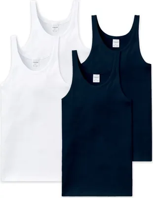 Produktbild von SCHIESSER Herren Unterhemd 4er Pack - ärmellos, Baumwolle Essentials, Feinripp Weiß/Blau L