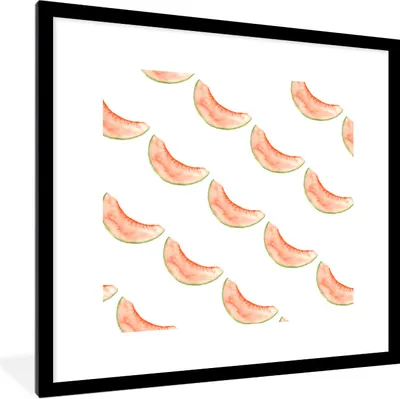 Produktbild von MuchoWow® Gerahmtes Poster Melone - Aquarell - Schablonen 40x40 cm - Poster mit Schwarzem Bilderrahmen Wandposter Rahmen Foto Bilder - Poster - Plakat im Rahmen
