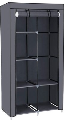 NYVI Kleiderschrank FlexStorage - Faltbar, Tragbar, Stabil, Rostfrei - Komfort Faltschrank - Stoffschrank mit Kleiderstange - Schlafzimmer, Camping, Ankleidezimmer - M 175x110x45 cm Grau