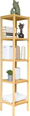 Produktbild von Grafner Badregal mit 5 Etagen aus Bambus, stabile Ausführung, HBT: 147 x 33 x 33 cm, bis 50 kg belastbar, Badezimmerregal schmal Standregal offen Holzregal Bad Küche Flur Badezimmerschrank Schuhregal