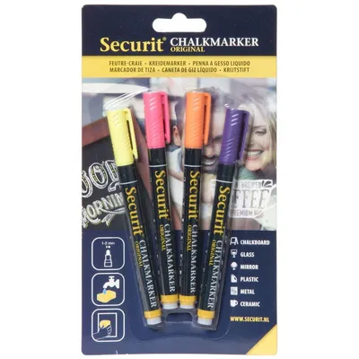 Produktbild von Securit Kreidemarker ORIGINAL SMALL 4er Set gelb orange pink und violett