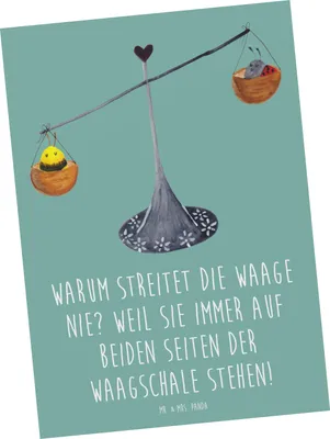 Produktbild von Mr. & Mrs. Panda Postkarte Waage Harmonie - Meeresbrise - Geschenk, Geschenkideen, Ansichtskarten, Grußkarte, Tierkreiszeichen, Geschenke Astrologie, Ansichtskarte