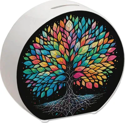 Produktbild von Bunte Keramik Spardose Lebensbaum Motiv 13cm hoch 14cm breit 5cm tief