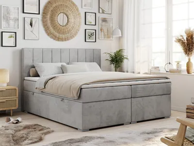 Produktbild von Boxspringbett mit 2 Bettkästen, Matratze und Topper, Polsterbett - ALLY - 140x200cm - Hellgrau - H3