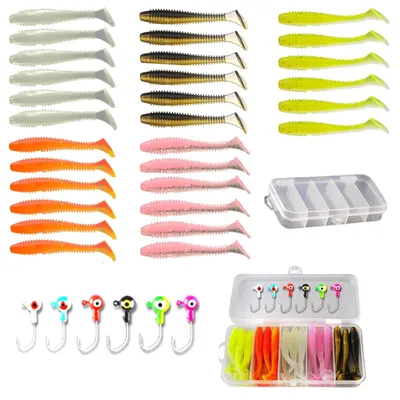 Imagen del producto de Conjunto de señuelos de plástico suave, de 37 piezas, con plomos, que incluye una caja para señuelos, ideal para la pesca