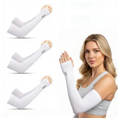 Obrázek produktu pro 2 páry unisexových bílých návleků na paže, prodyšné, s UV ochranou, chladivé
