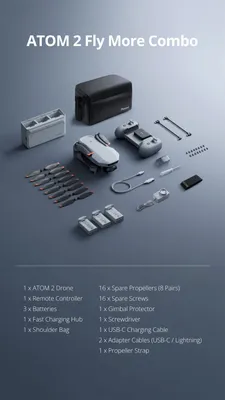 Produktbild von Potensic ATOM 2, 4 Rotoren, 48 MP, 8000 x 6000 Pixel, 10000 m, 2230 mAh, Grau