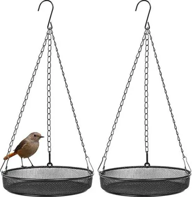 Imagen del producto de Unyqoos® Juego de 2 comedores colgantes para pájaros: cuencos de metal s para semillas, ideales para balcones y jardines, para atraer aves silvestres