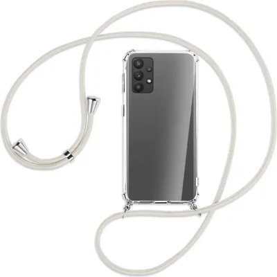 Produktbild von Handykette Backcover-Schutzhülle mit Band (Metall silberfarben) für Samsung Galaxy A32 4G (A325) - broken white