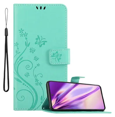 Produktbild von Cadorabo Hülle für Samsung Galaxy M52 5G Schutz Hülle in Türkis Schutzhülle Handy Hülle Etui Case Blumen Flower