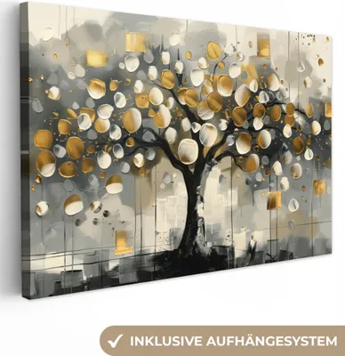 Obrázek produktu pro OneMillionCanvasses® - Plátno - Strom - Abstraktní - Béžová - Zlatá - Černá, nástěnná malba, nástěnné dekorace obrazy obývací pokoj, 90x60cm